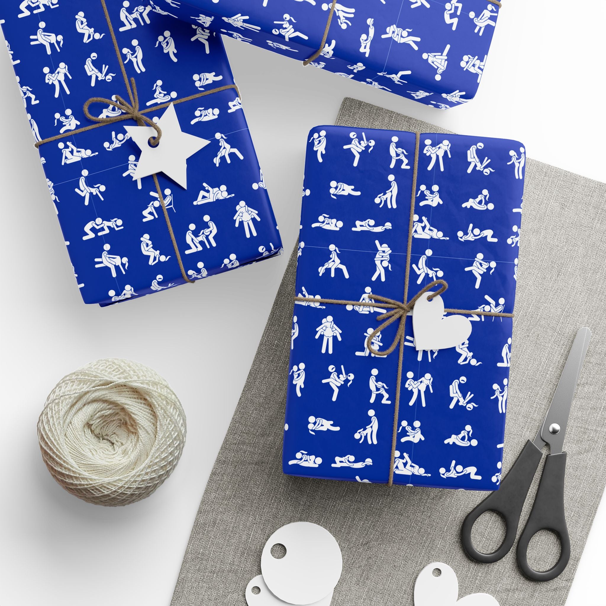 NSFW Stick Figure X Rated Fun on Blue Wrapping Paper - Holiday Gift Wrapping Paper Roll