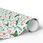 Christmas Candy Cane Holly Wrapping Paper | Holiday Gift Wrapping Paper Roll