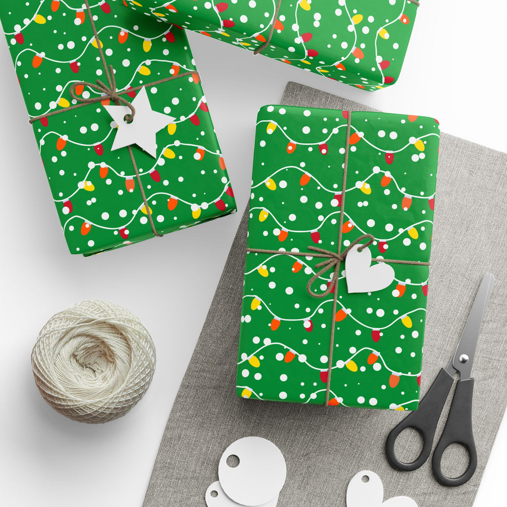 Christmas Evergreen Lights Wrapping Paper | Holiday Gift Wrapping Paper Roll