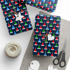 Christmas Multicolor Santa Hats Wrapping Paper | Holiday Gift Wrapping Paper Roll