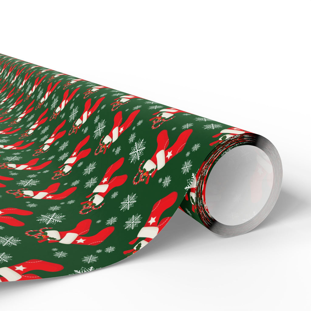 Christmas Holly Stockings Wrapping Paper | Holiday Gift Wrapping Paper Roll