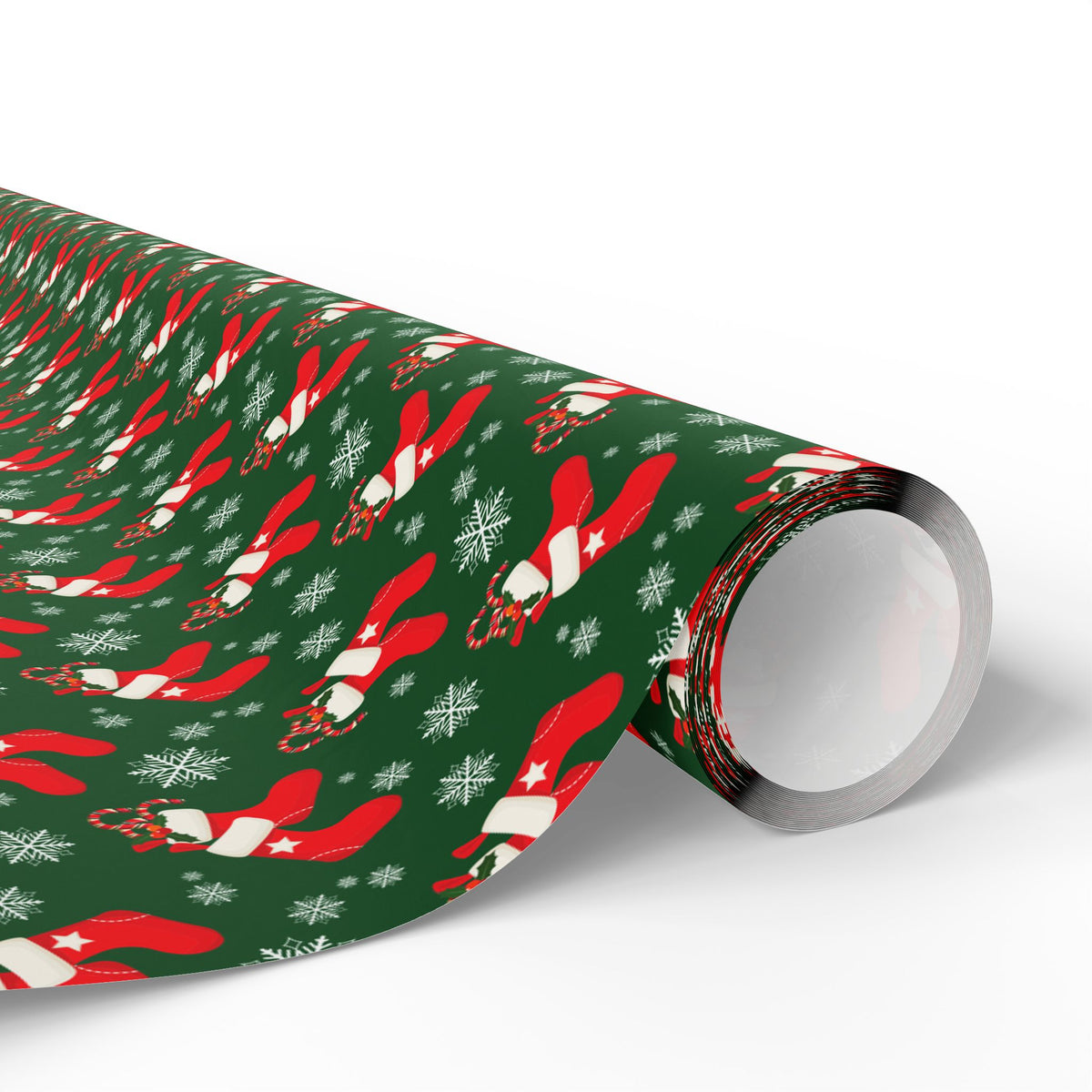 Christmas Holly Stockings Wrapping Paper | Holiday Gift Wrapping Paper Roll