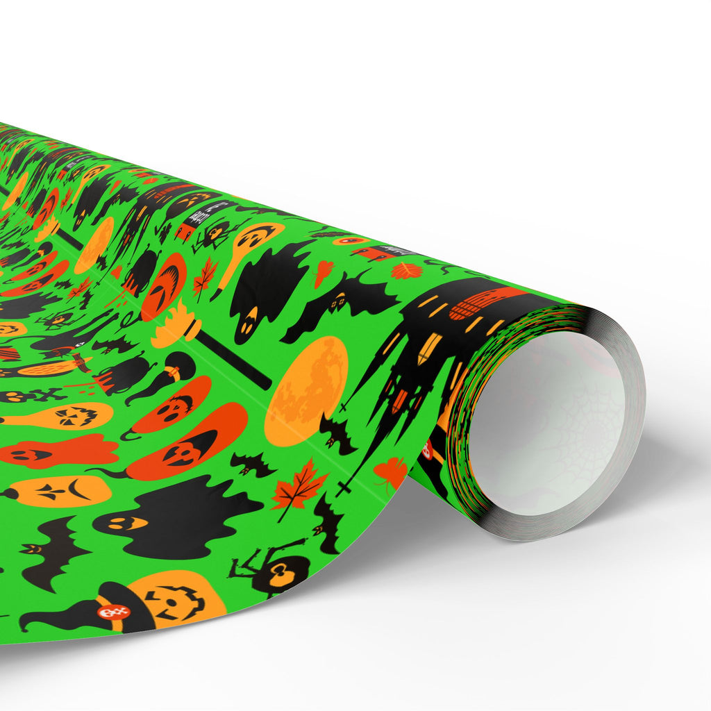 Halloween Black Cat Collage on Neon Green Wrapping Paper | Holiday Gift Wrapping Paper Roll