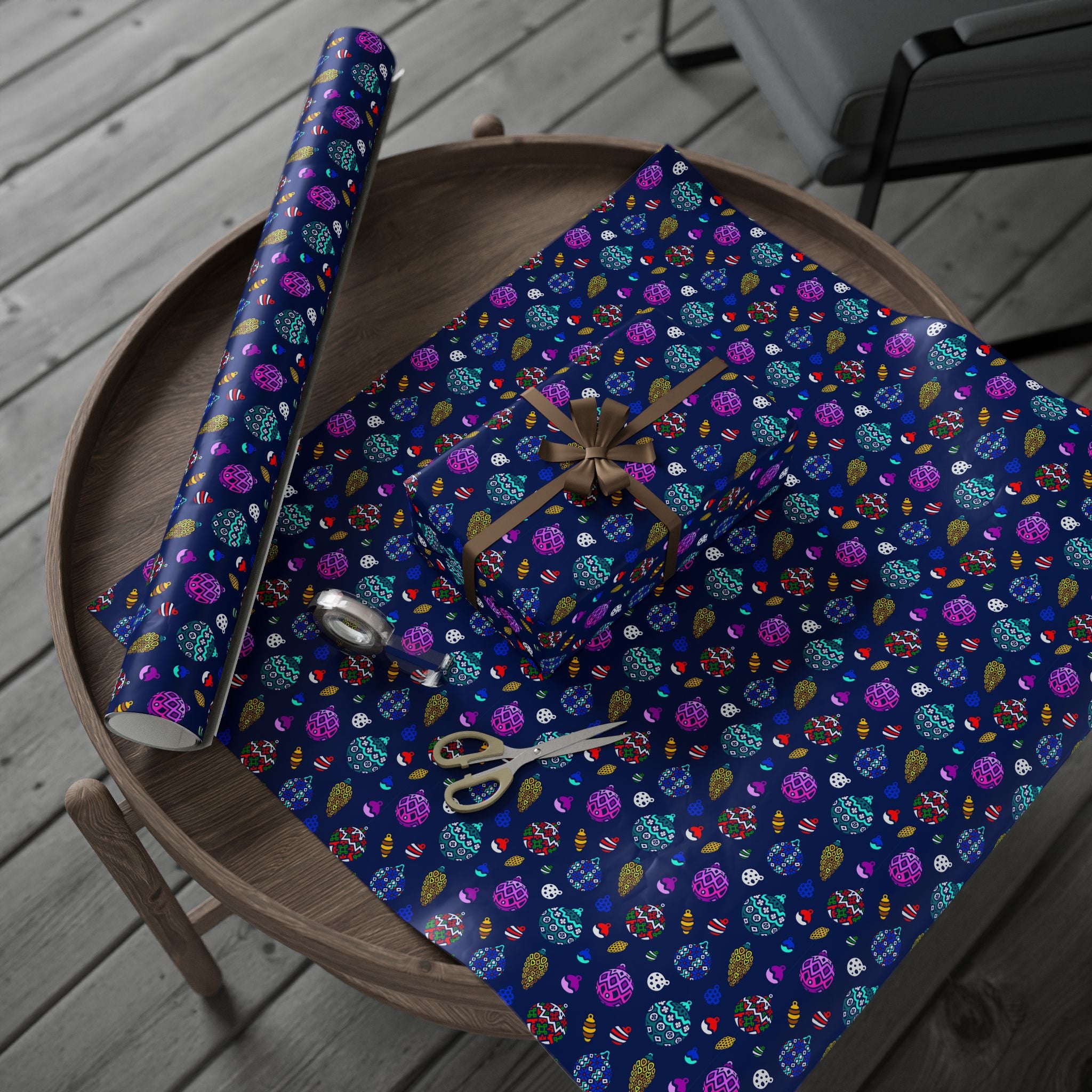 Christmas Stained Glass Ornaments Wrapping Paper | Holiday Gift Wrapping Paper Roll