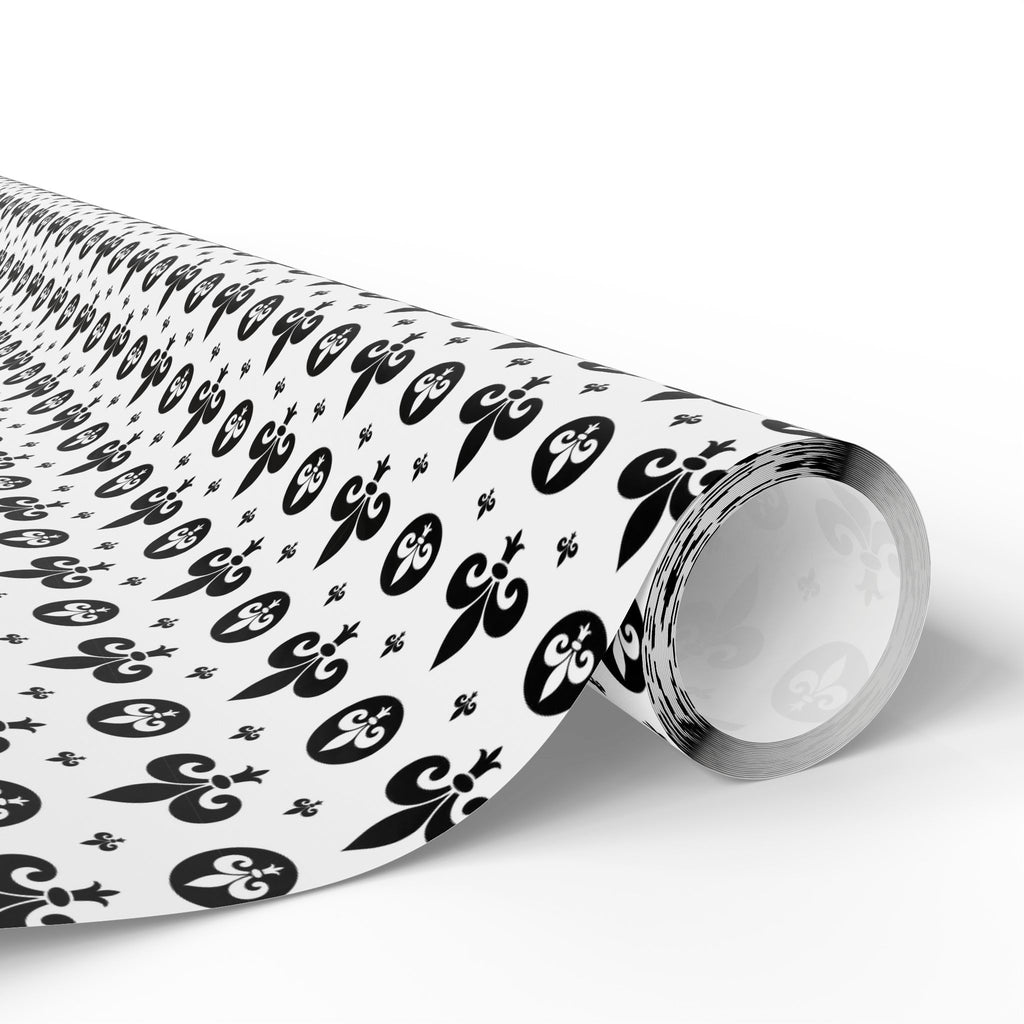 Mardis Gras Black & White Fleur De Lis Collage Wrapping Paper | Holiday Gift Wrapping Paper Roll