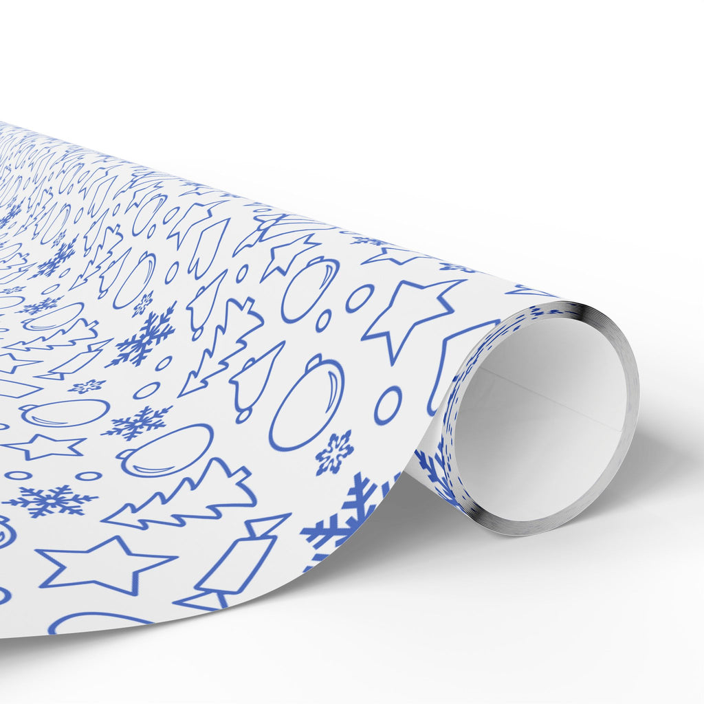 Christmas Blue Line Art Wrapping Paper | Holiday Gift Wrapping Paper