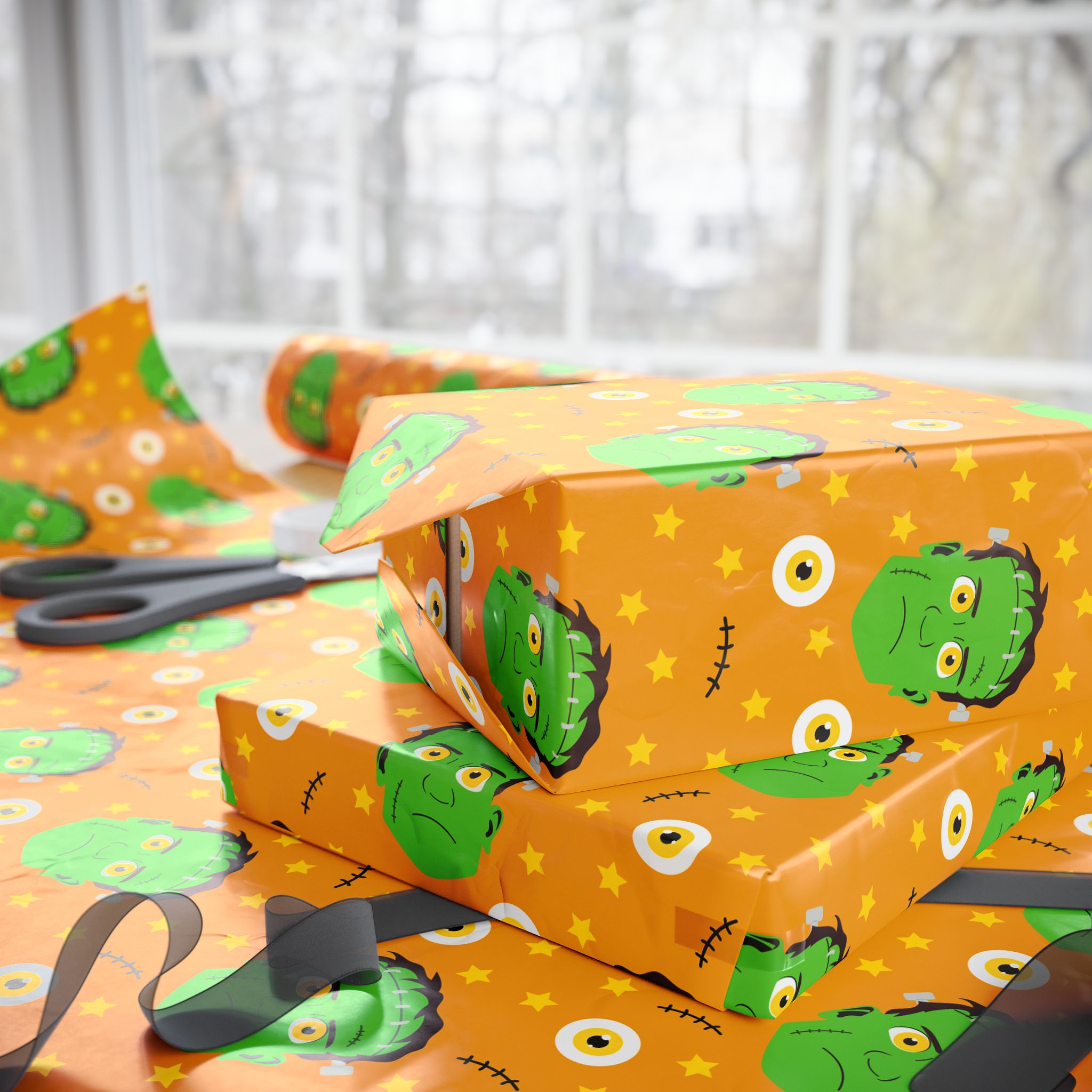 Halloween Frankenstein Stitches Wrapping Paper | Holiday Gift Wrapping Paper Roll