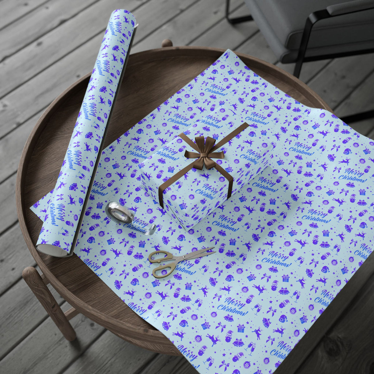 Christmas Blue on Blue Wrapping Paper | Holiday Gift Wrapping Paper