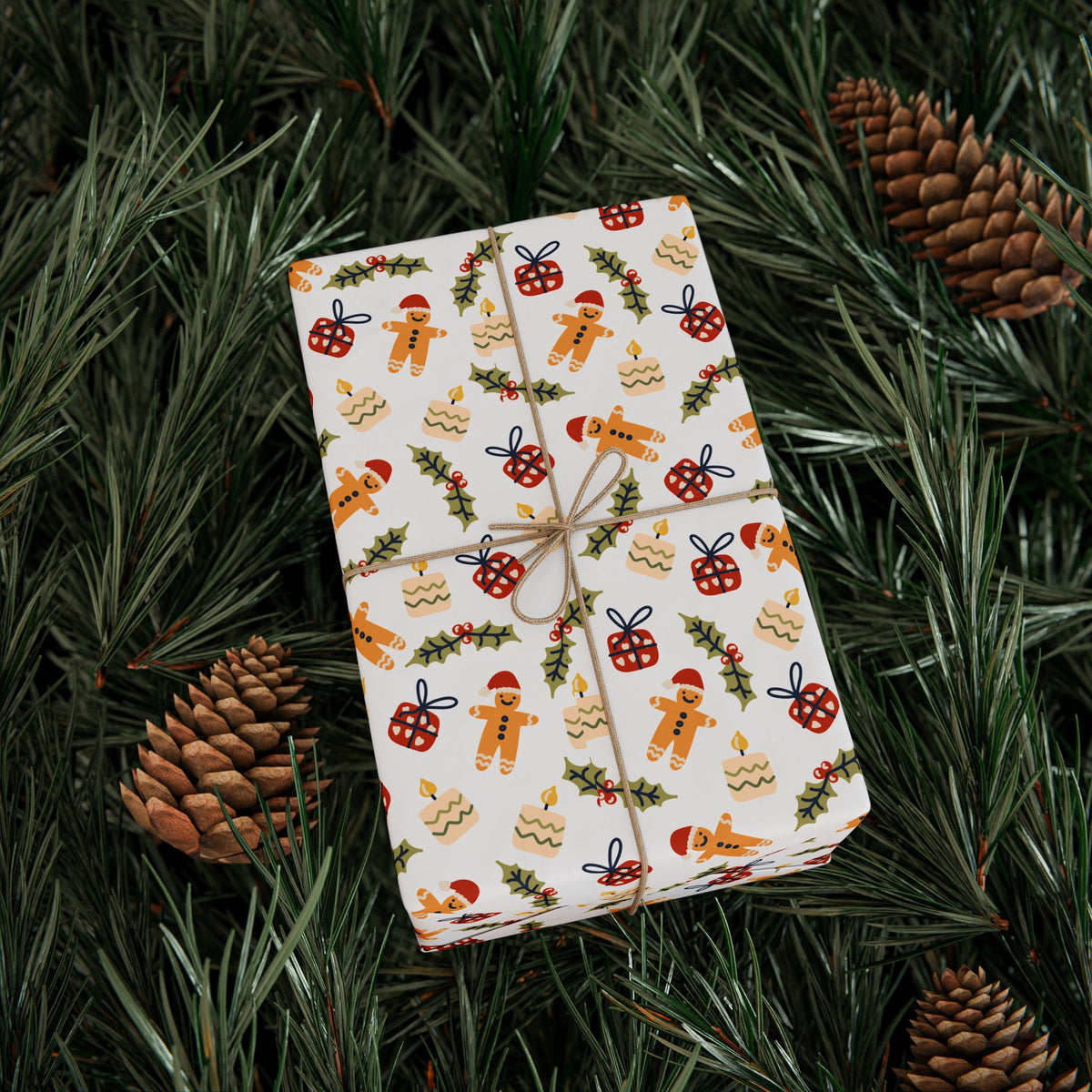 Christmas Burning Candles Wrapping Paper | Holiday Gift Wrapping Paper Roll