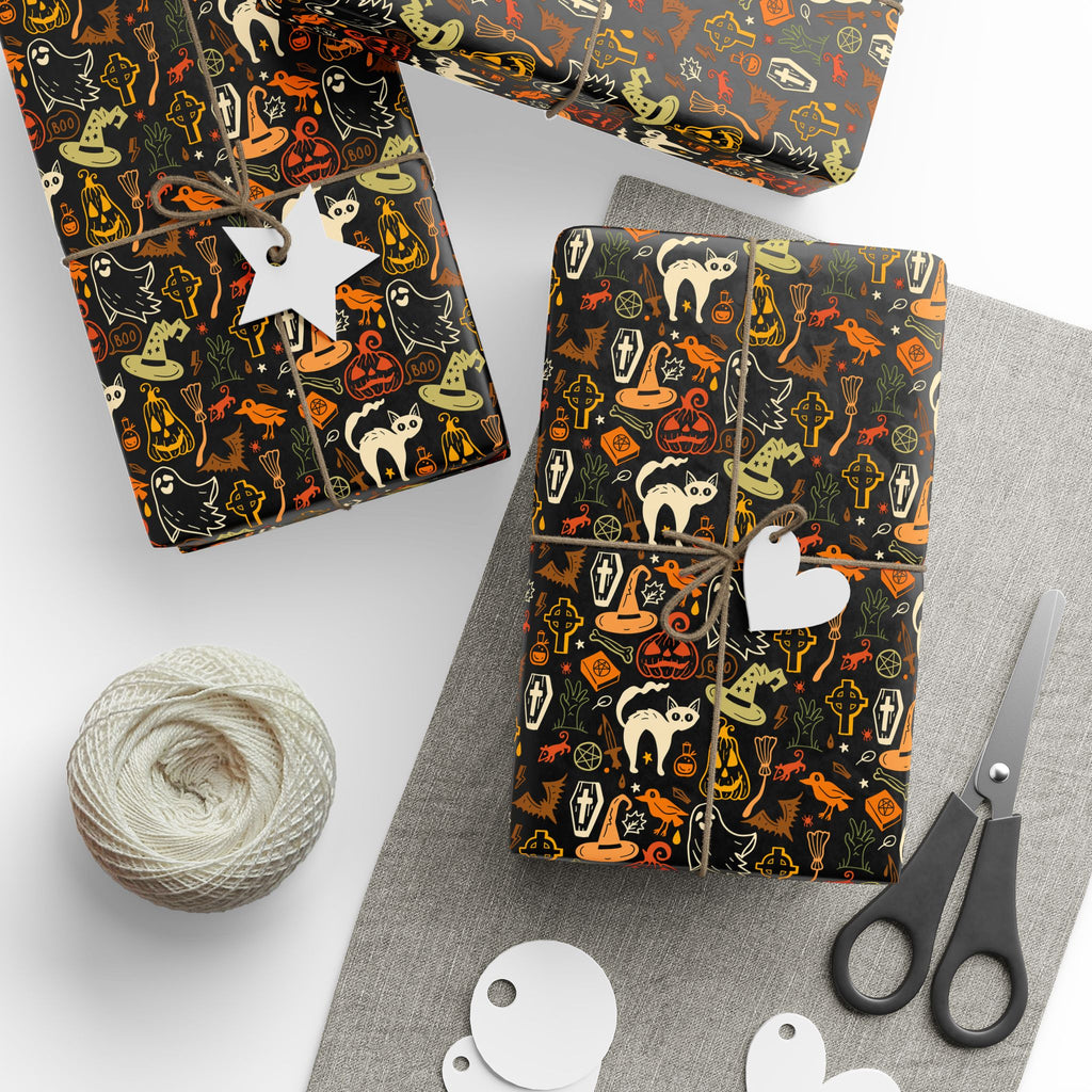 Halloween Iconic Outlines Wrapping Paper | Holiday Gift Wrapping Paper Roll