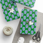 Day of the Dead Sugar Skulls on Green Wrapping Paper | Holiday Gift Wrapping Paper Roll