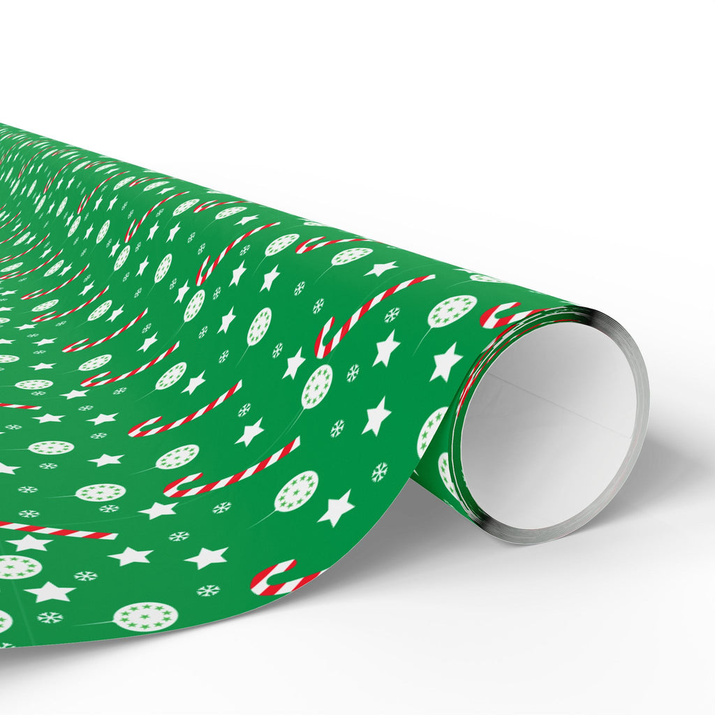Christmas Green Candy Canes Wrapping Paper | Holiday Gift Wrapping Paper Roll
