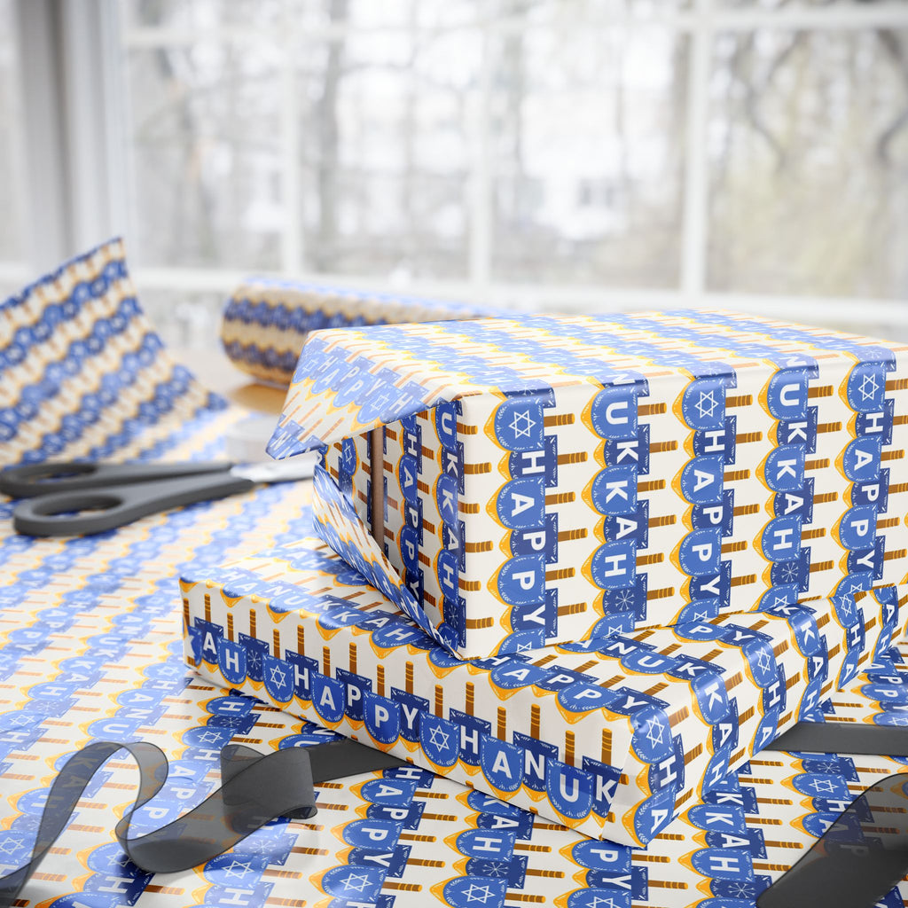 Hanukkah Celebration Banner Wrapping Paper | Holiday Gift Wrapping Paper Roll