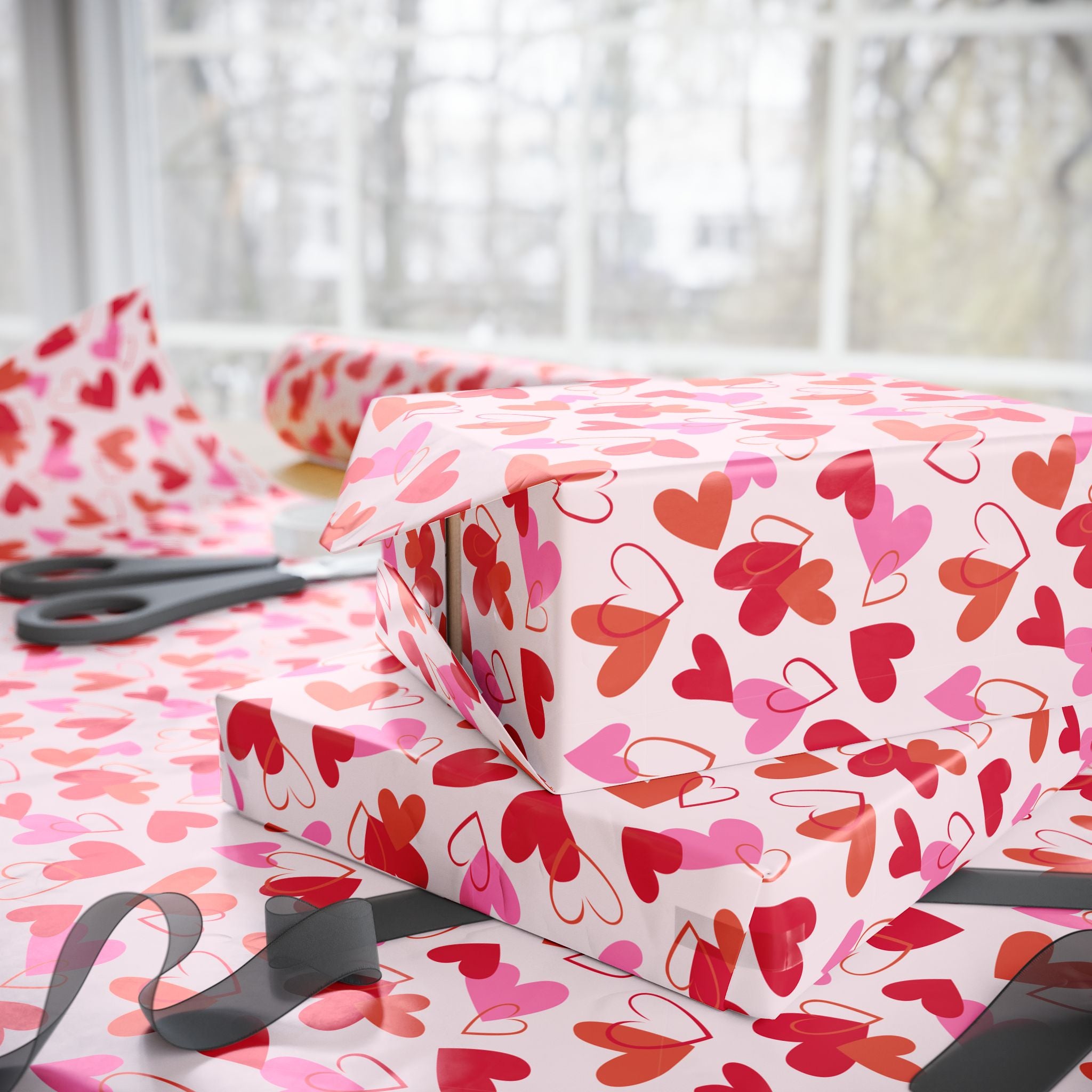 Valentine's Day Abstract Hearts Wrapping Paper | Holiday Gift Wrapping Paper Roll