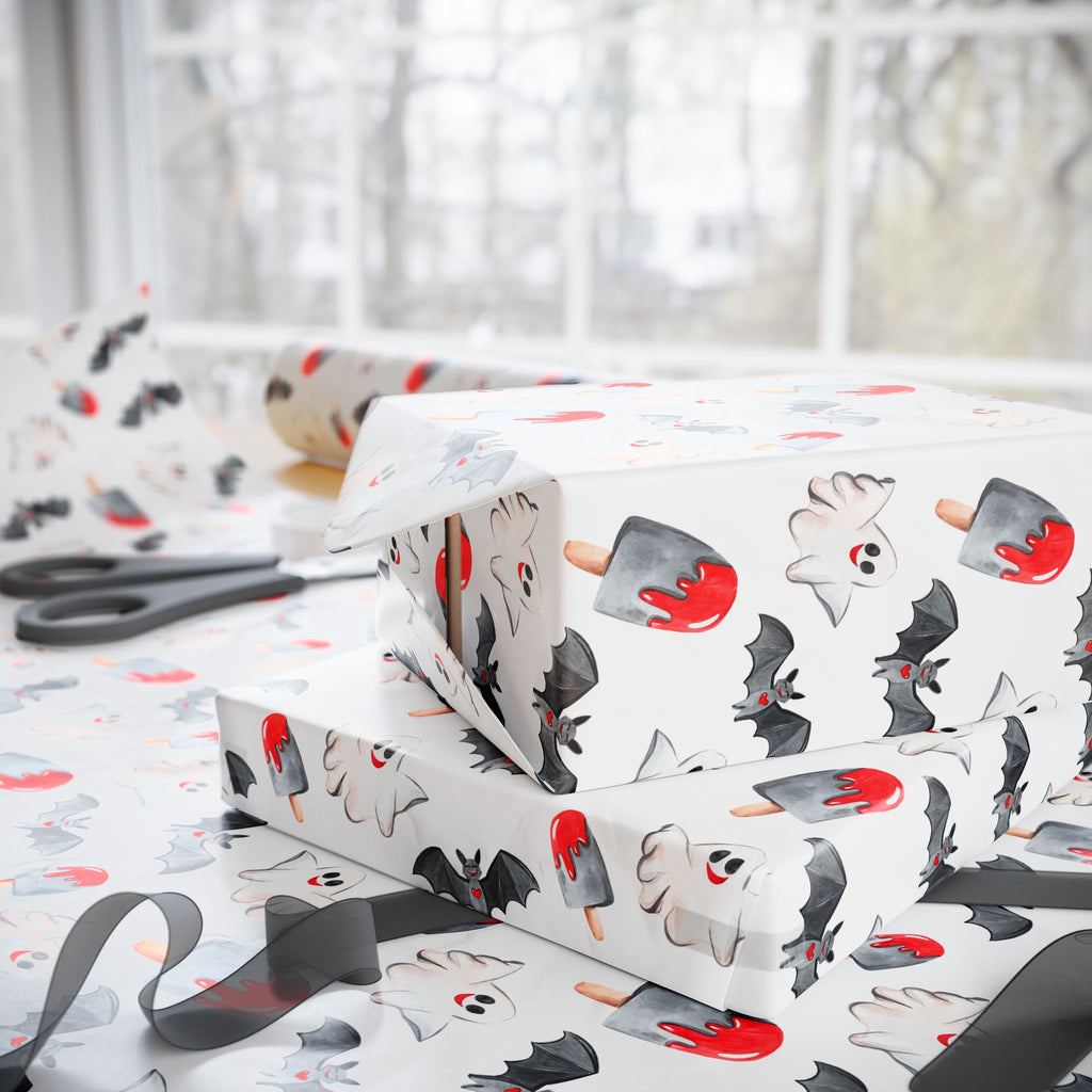 Halloween Watercolor Happy Ghosts Wrapping Paper | Holiday Gift Wrapping Paper Roll