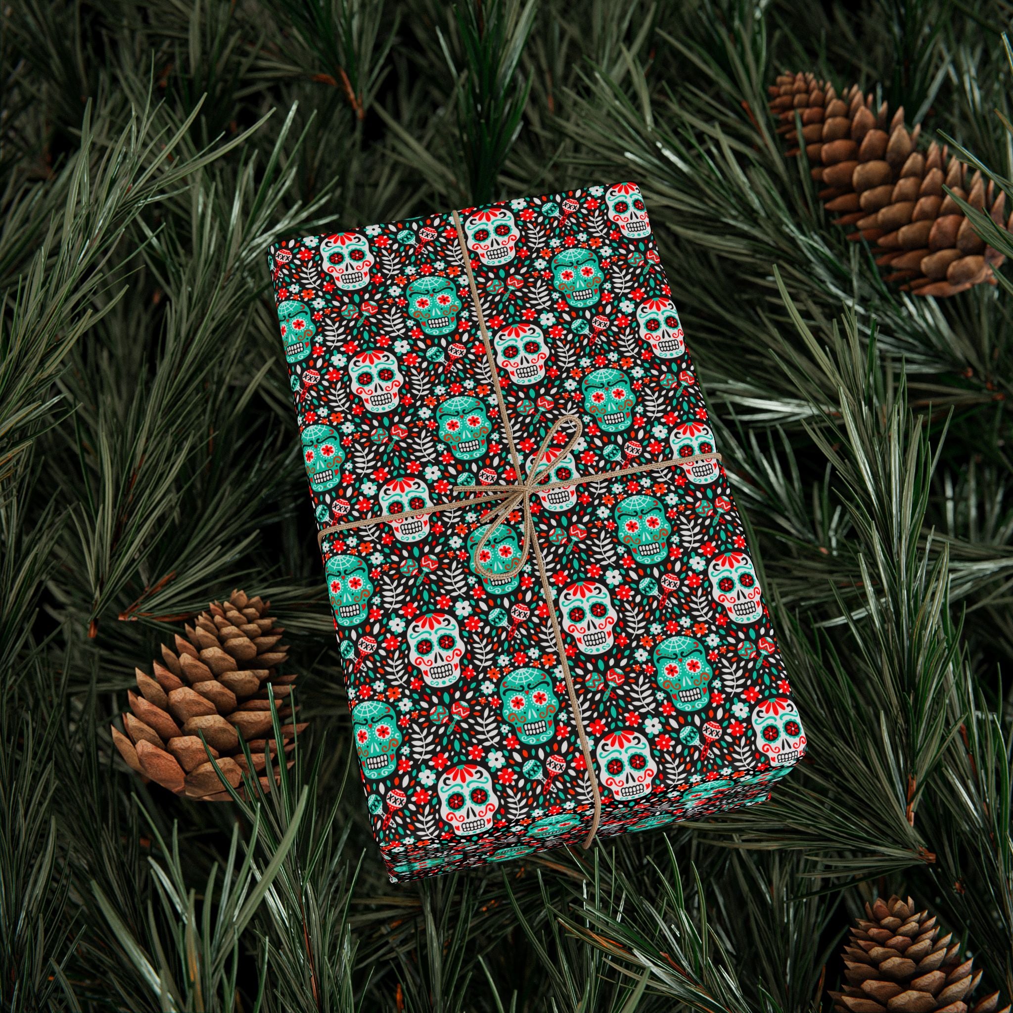 Day of the Dead Shaker Skulls Wrapping Paper | Holiday Gift Wrapping Paper Roll