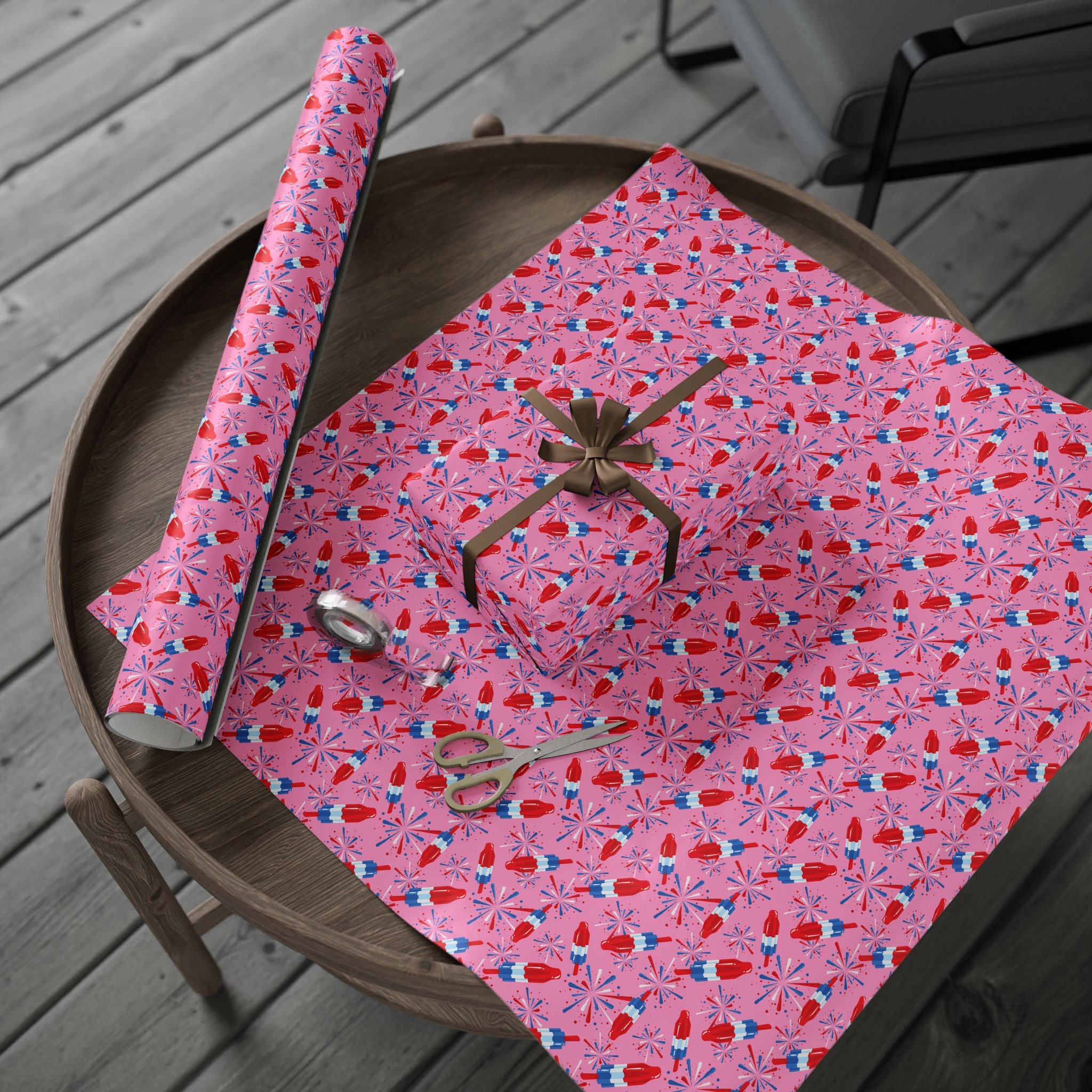 4th of July Rocket Pop on Pink Wrapping Paper | Holiday Gift Wrapping Paper Roll