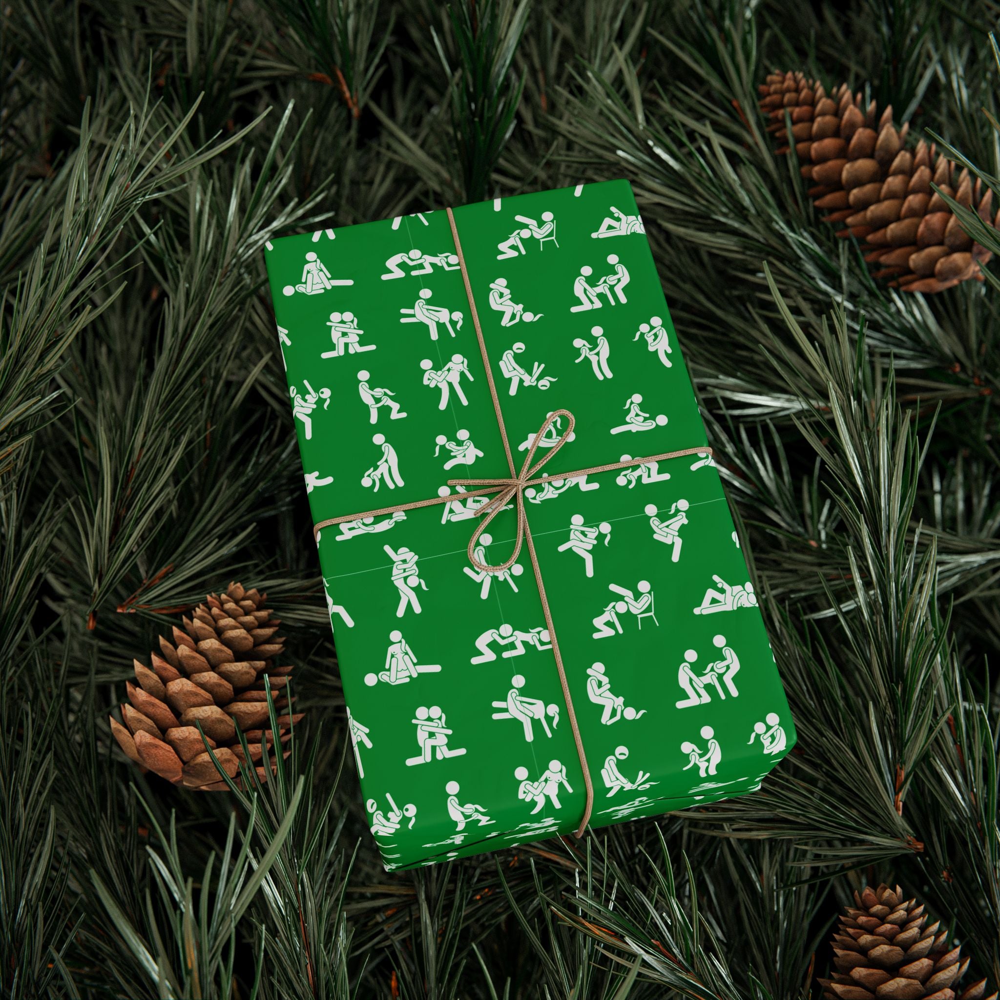 NSFW Stick Figure X Rated Fun on Green Wrapping Paper - Holiday Gift Wrapping Paper Roll