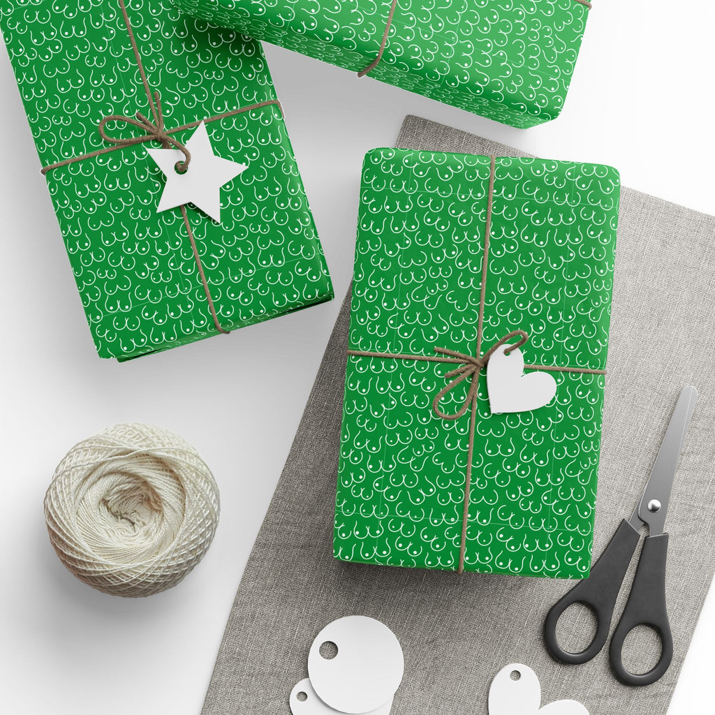 NSFW Snuggle Pups on Green Wrapping Paper - Holiday Gift Wrapping Paper Roll