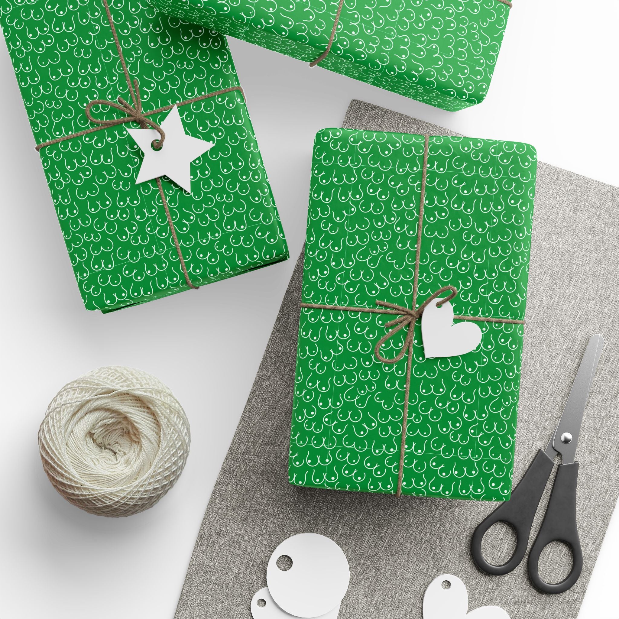 NSFW Snuggle Pups on Green Wrapping Paper - Holiday Gift Wrapping Paper Roll