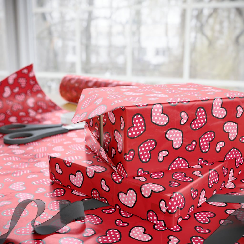 Valentine's Day Polka Dotted Hearts Wrapping Paper | Holiday Gift Wrapping Paper Roll