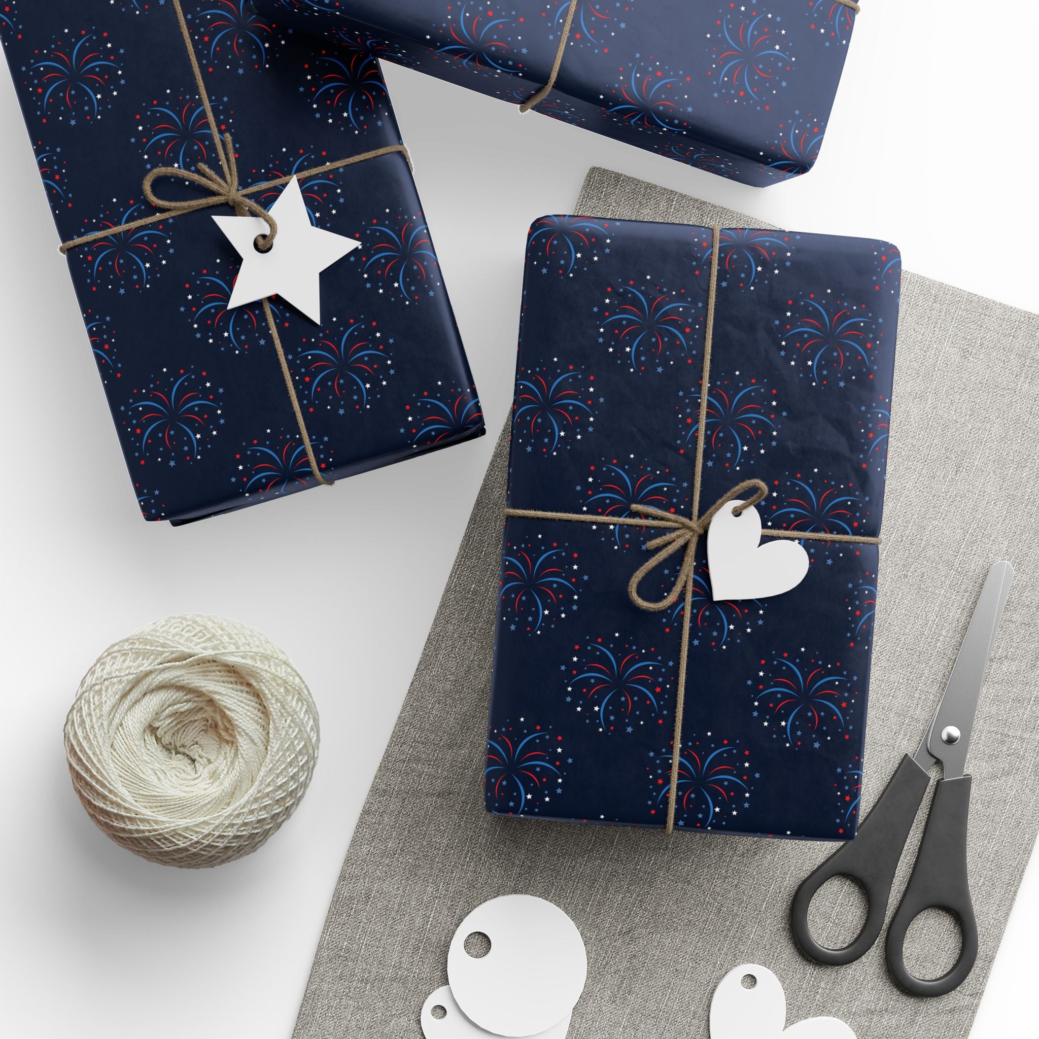 4th of July Navy Fireworks Wrapping Paper | Holiday Gift Wrapping Paper Roll