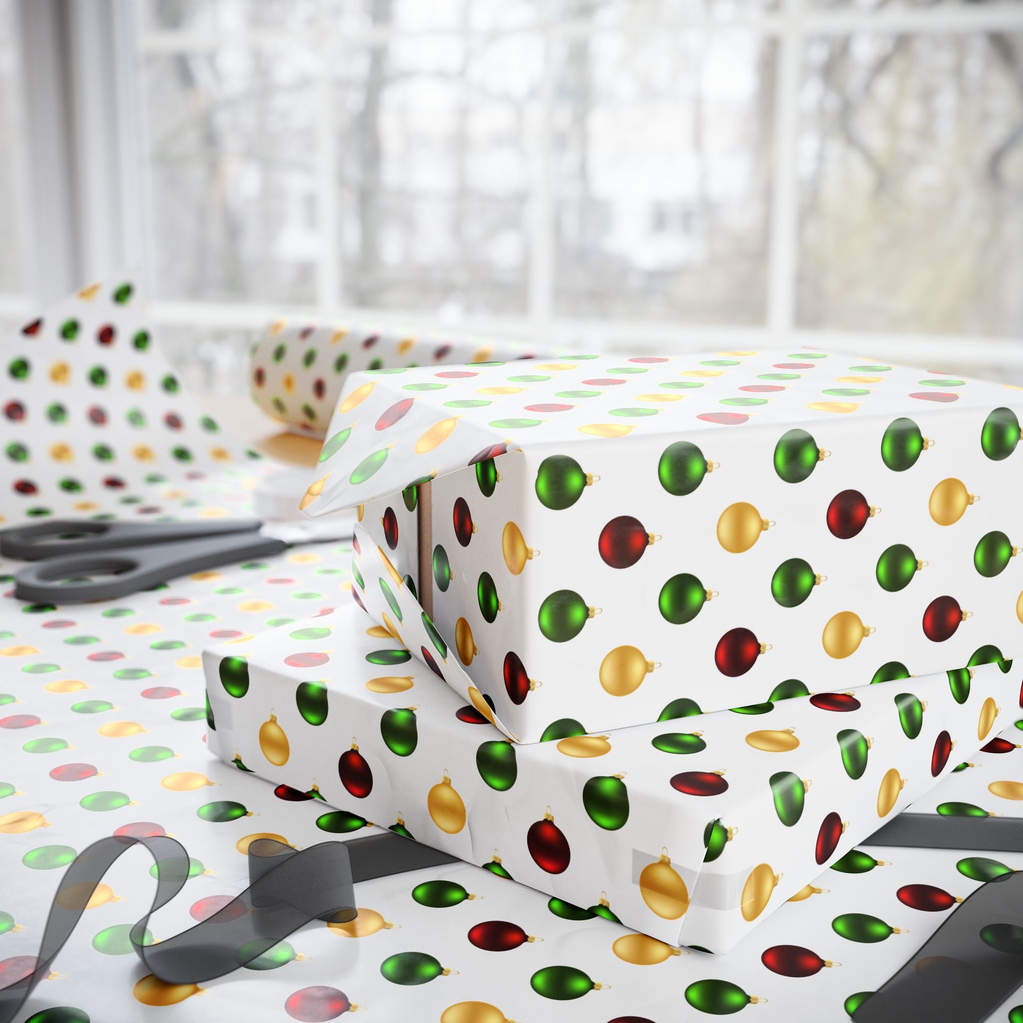 Christmas Satin Ornaments Wrapping Paper | Holiday Gift Wrapping Paper Roll