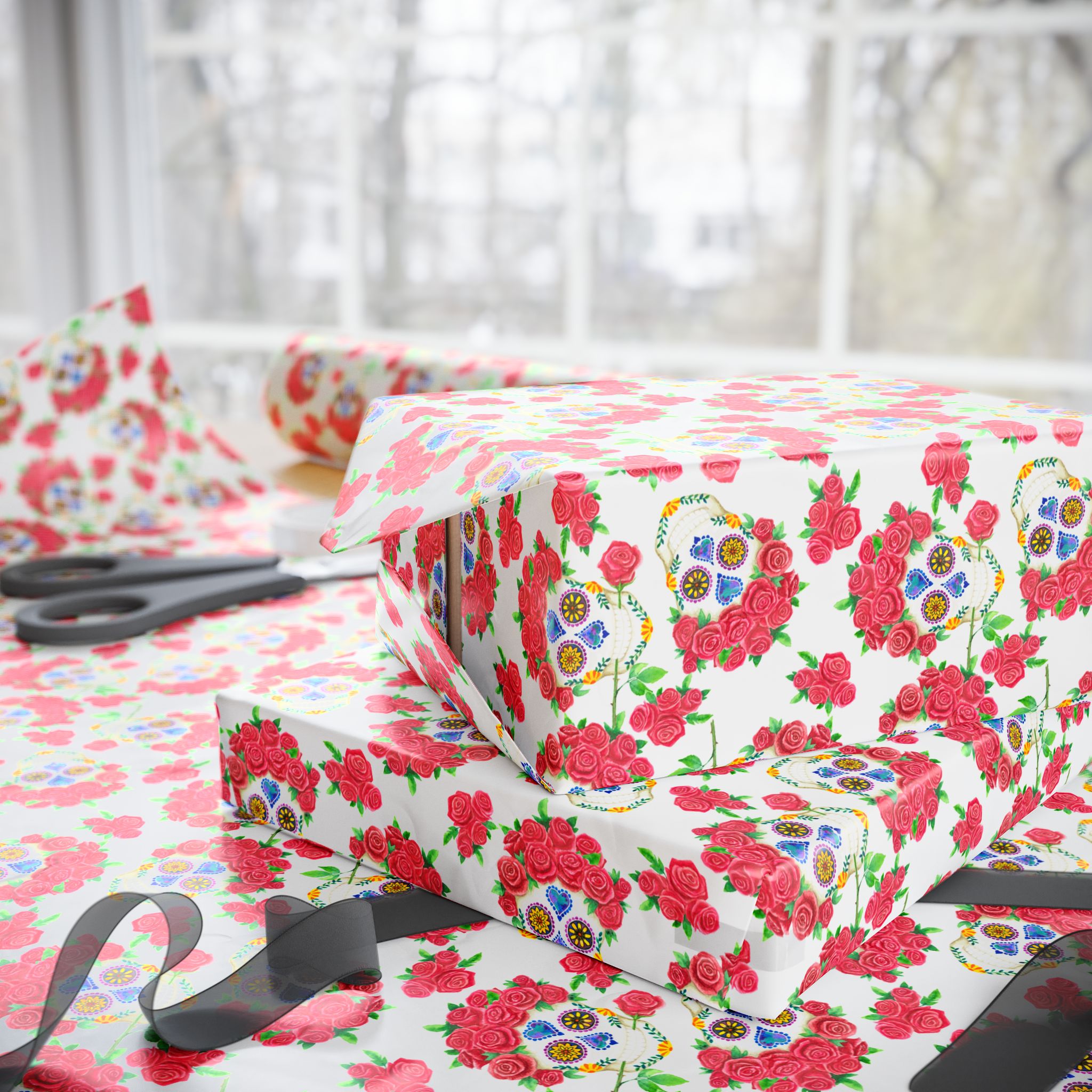 Day of the Dead Crown of Roses Wrapping Paper | Holiday Gift Wrapping Paper Roll