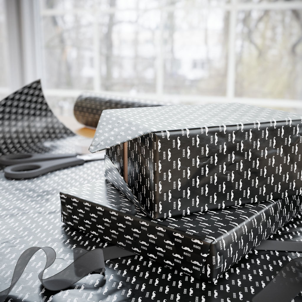 NSFW Free Mustache Rides on Black Wrapping Paper - Holiday Gift Wrapping Paper Roll