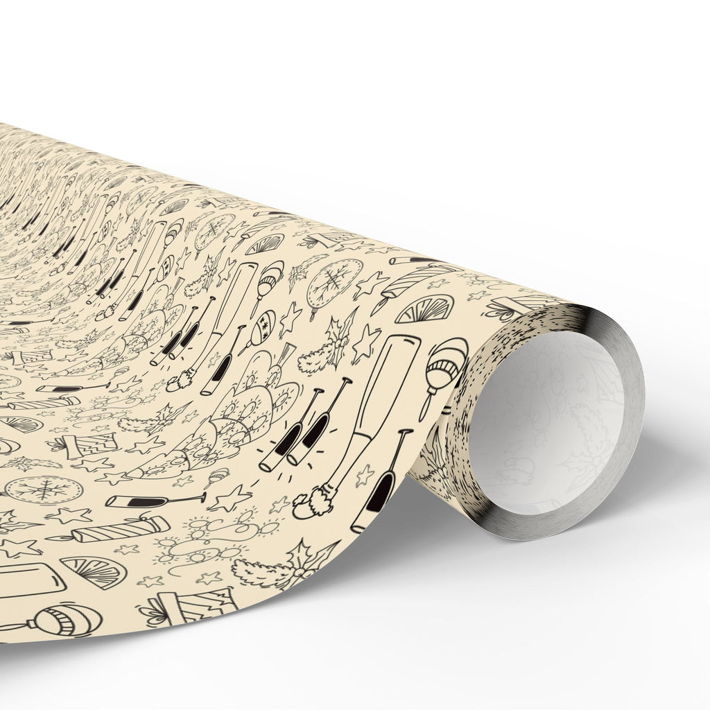 New Year's Line Art Celebration Wrapping Paper - Holiday Gift Wrapping Paper Roll