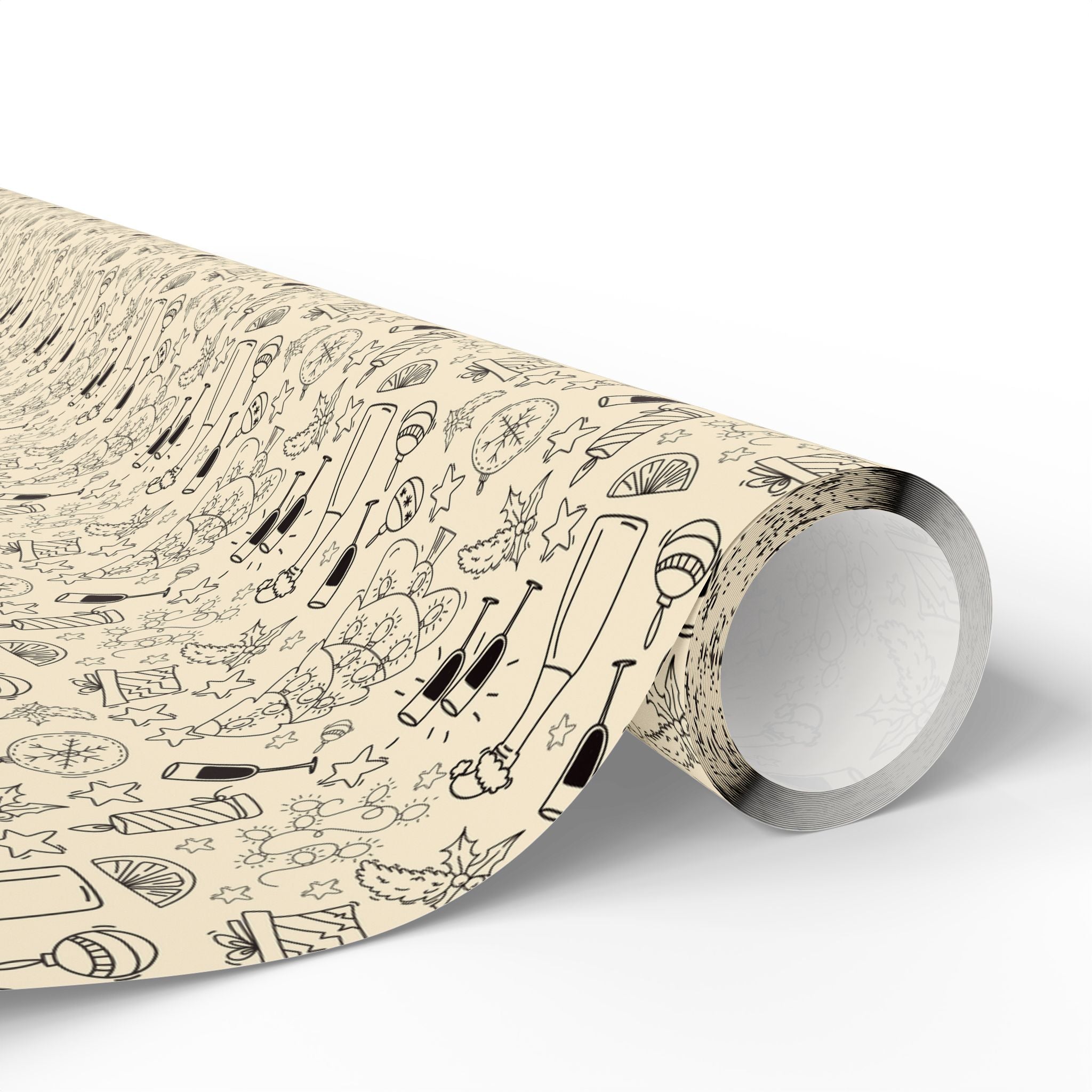 New Year's Line Art Celebration Wrapping Paper - Holiday Gift Wrapping Paper Roll
