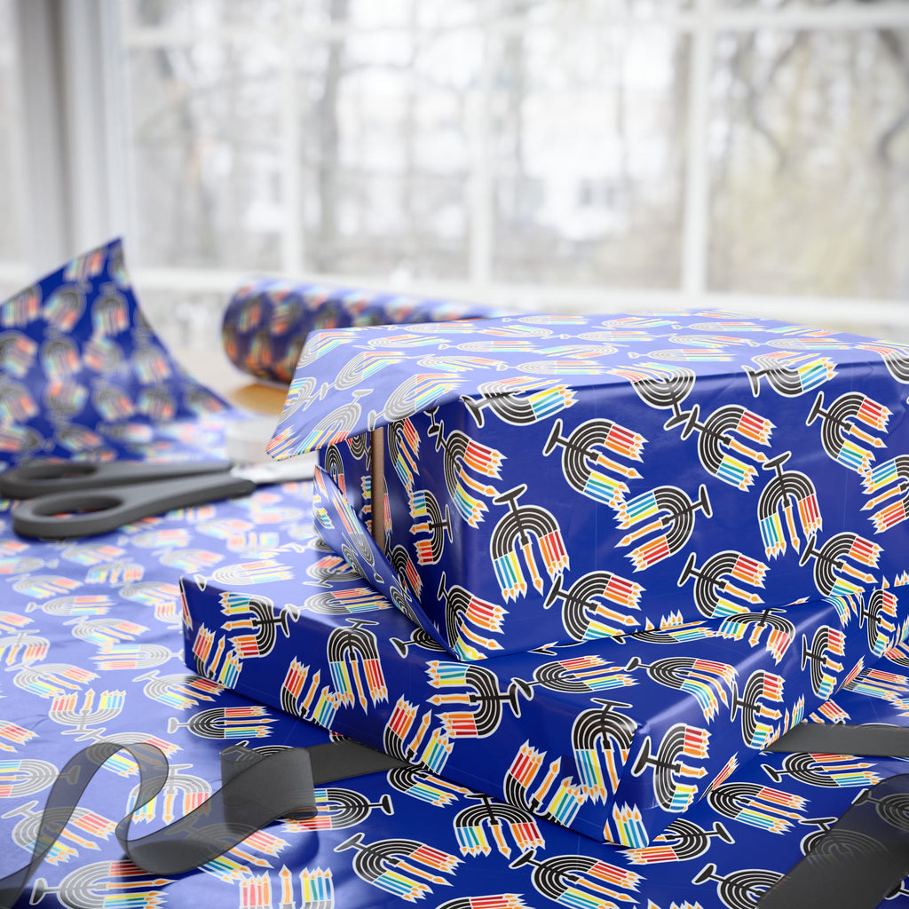 Hanukkah Rainbow Menorah Wrapping Paper | Holiday Gift Wrapping Paper Roll
