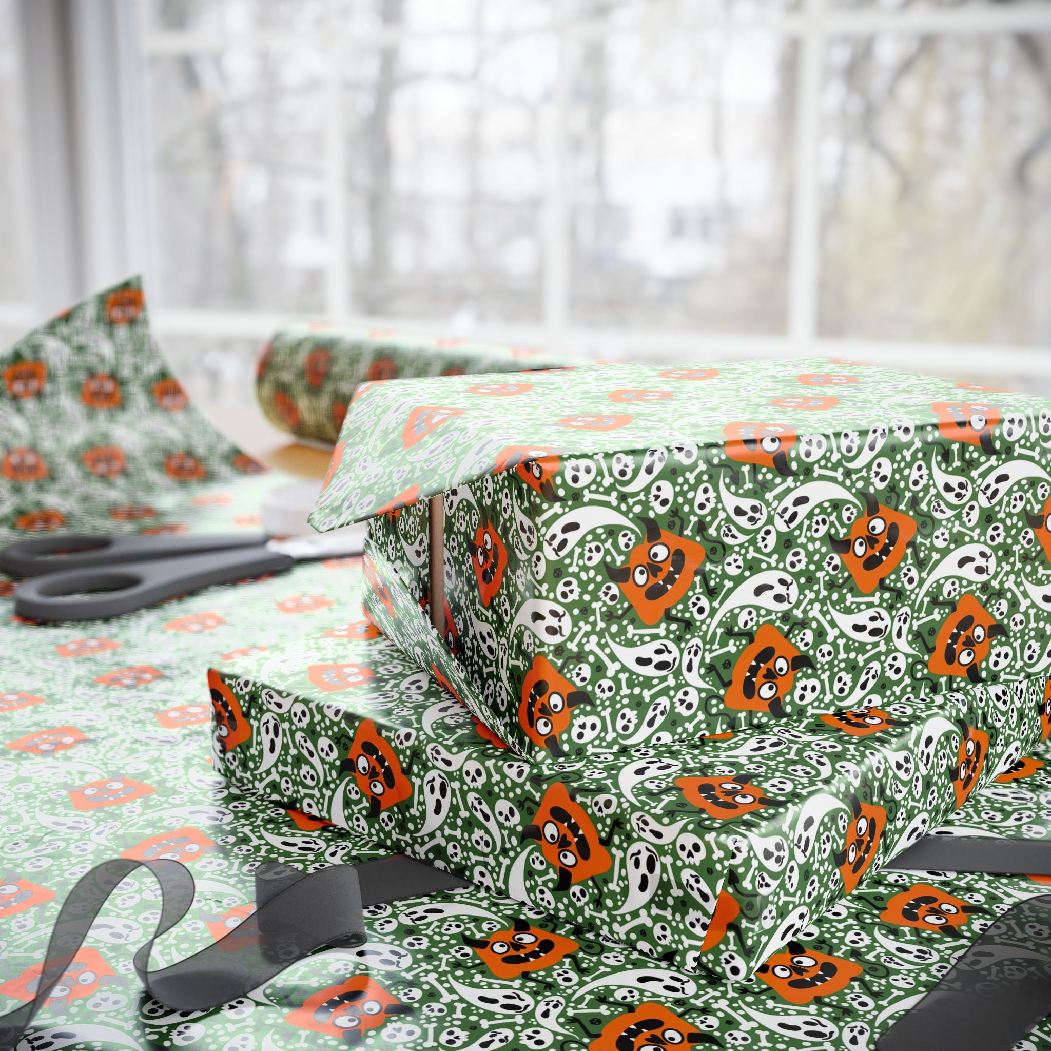 Halloween Ghost Background Wrapping Paper | Holiday Gift Wrapping Paper Roll