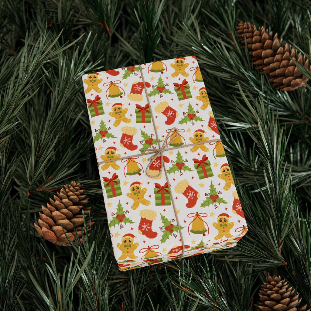 Christmas Hand Drawn Gingerbread Wrapping Paper | Holiday Gift Wrapping Paper Roll