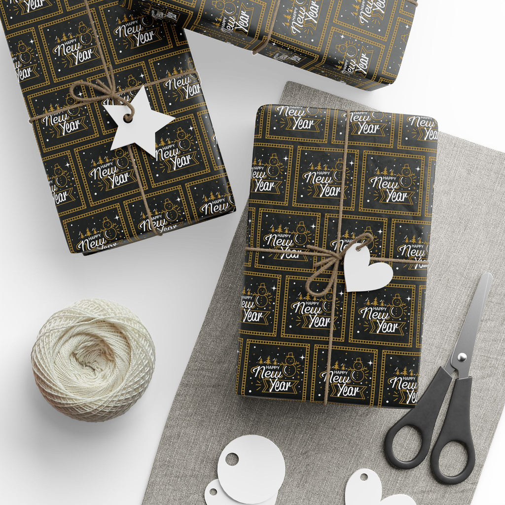 New Year's Framed Snowman Wrapping Paper - Holiday Gift Wrapping Paper Roll