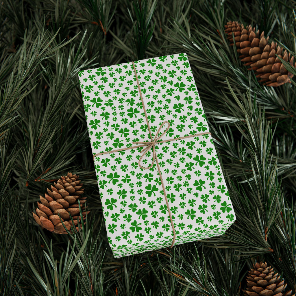 St Patrick's Day Clover on White Wrapping Paper | Holiday Gift Wrapping Paper Roll