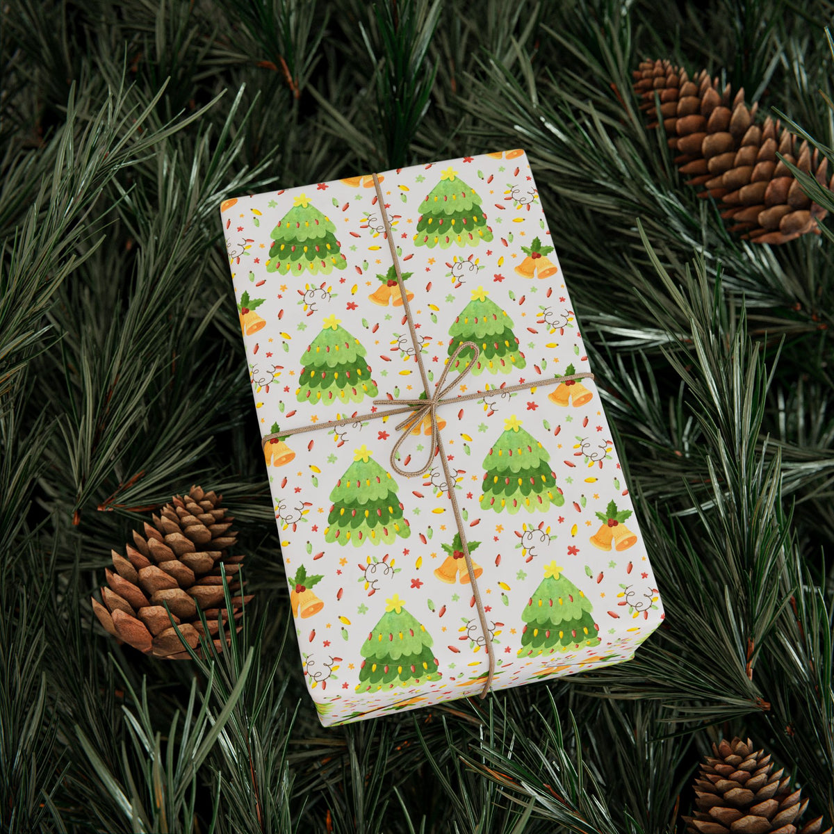 Christmas Watercolor Lights Wrapping Paper | Holiday Gift Wrapping Paper Roll