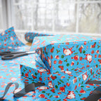 Christmas Santa's Stockings Sky Blue Wrapping Paper | Holiday Gift Wrapping Paper Roll