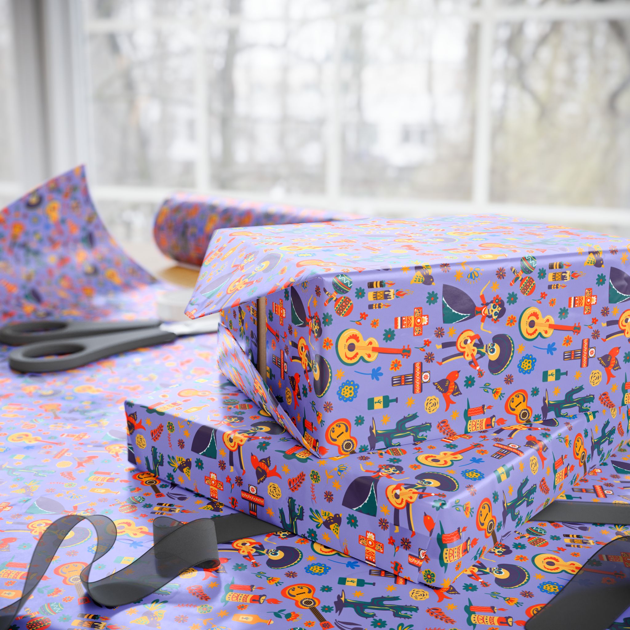 Day of the Dead Mariachi Bones Wrapping Paper | Holiday Gift Wrapping Paper Roll