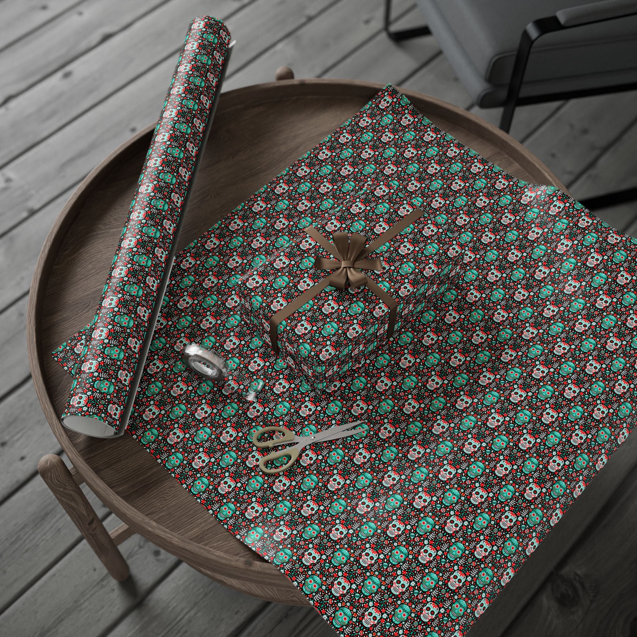 Day of the Dead Shaker Skulls Wrapping Paper | Holiday Gift Wrapping Paper Roll