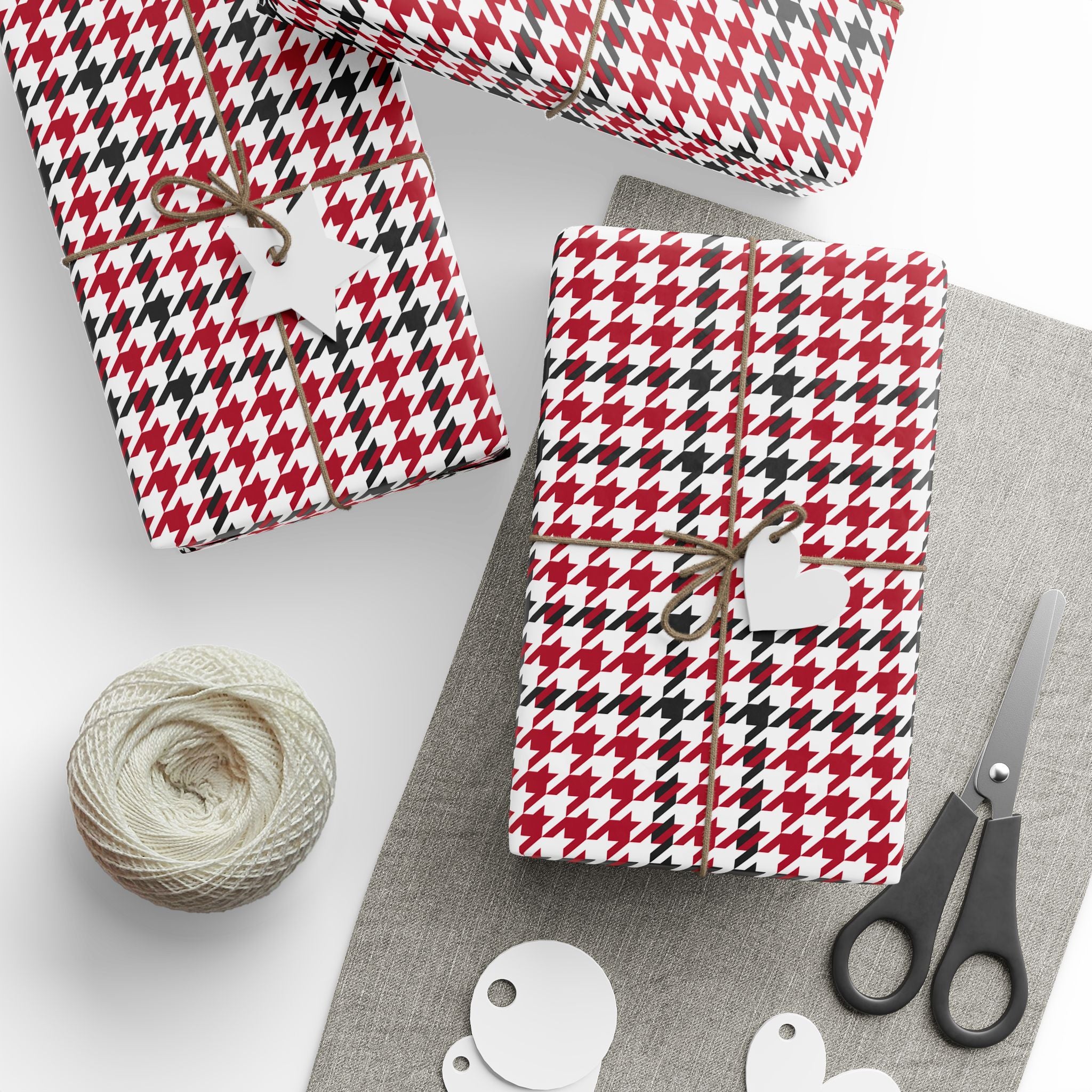 Houndstooth Wrapping Paper Design Red 004 - Holiday Gift Wrapping Paper Roll