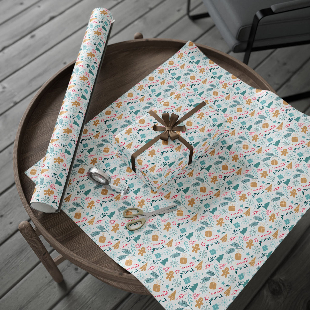Christmas Geometric Winter Wrapping Paper | Holiday Gift Wrapping Paper Roll