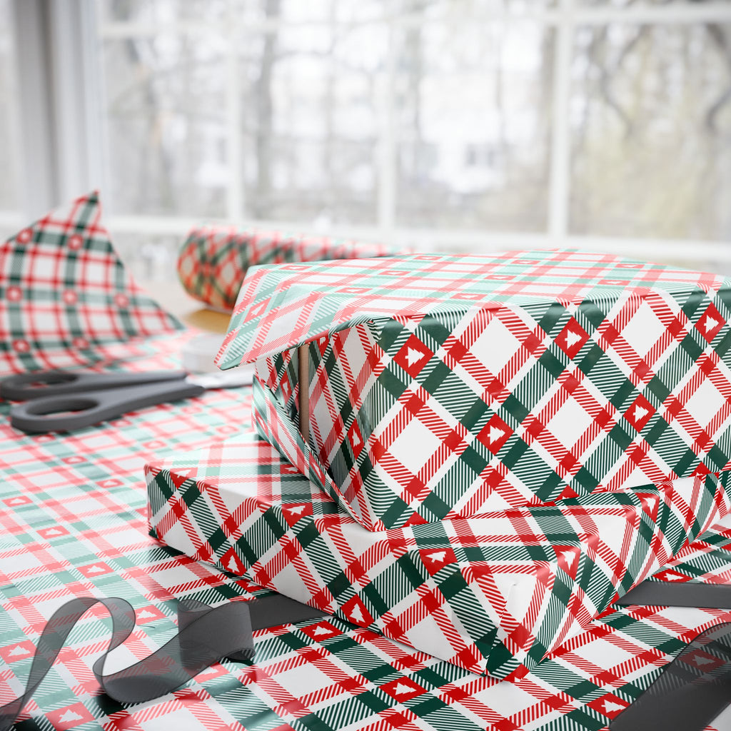 Christmas Evergreen Plaid Wrapping Paper | Holiday Gift Wrapping Paper Roll