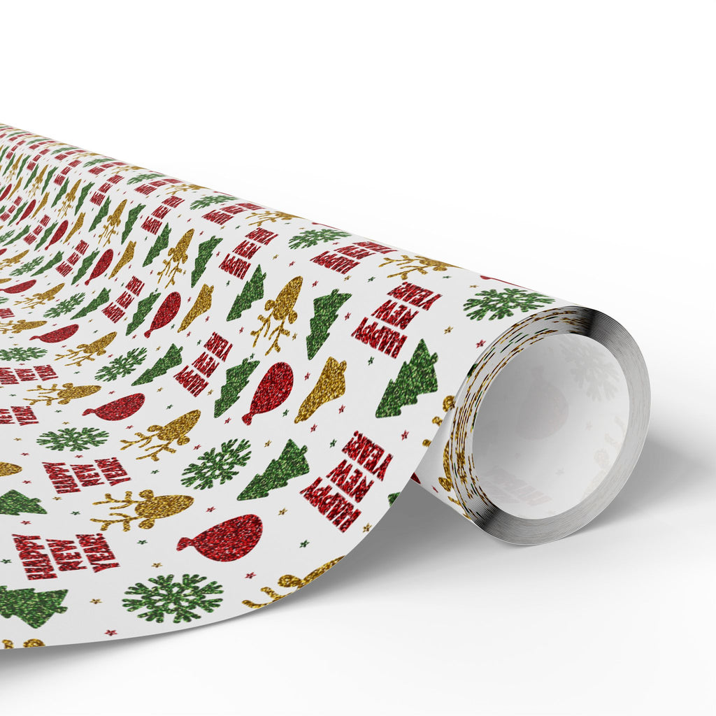 New Year's Glittered Gold Wrapping Paper - Holiday Gift Wrapping Paper Roll