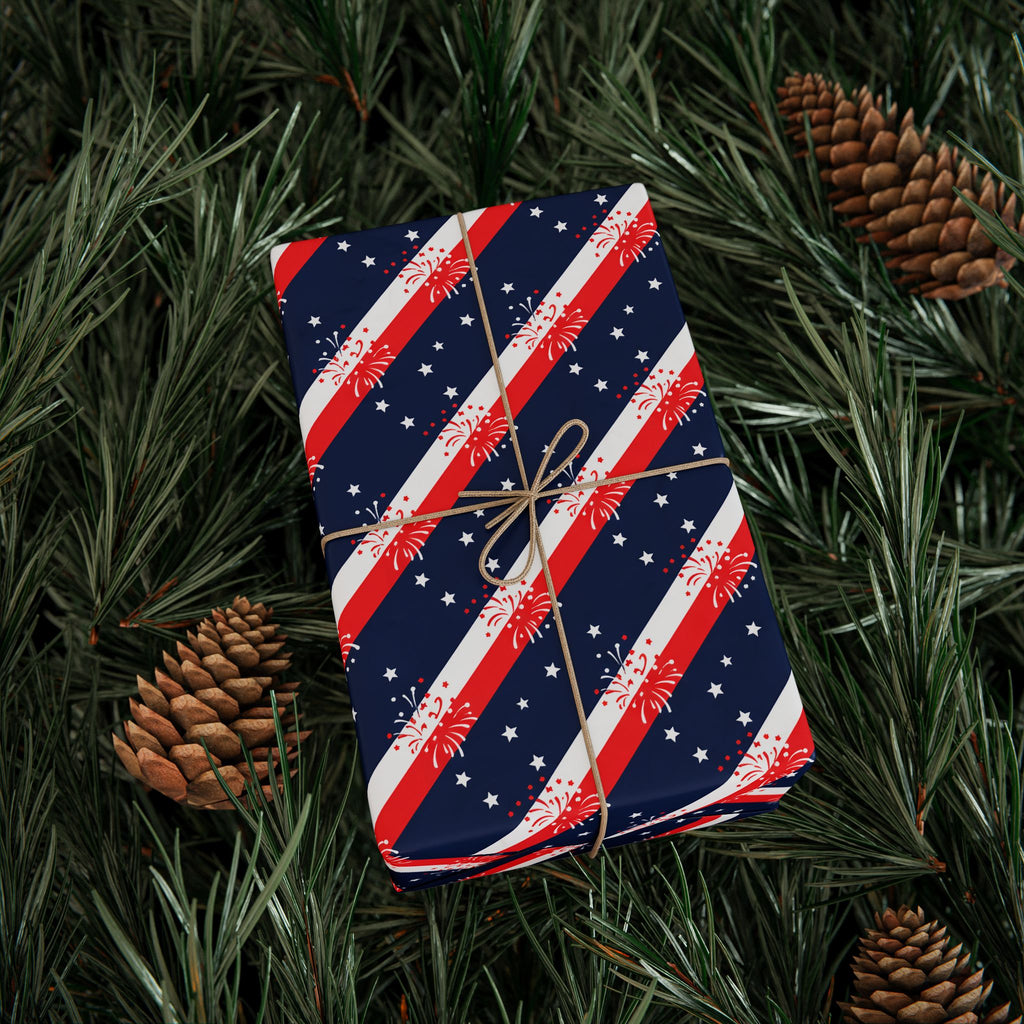 4th of July Diagonal Fireworks Wrapping Paper | Patriotic Gift Wrapping Paper Roll