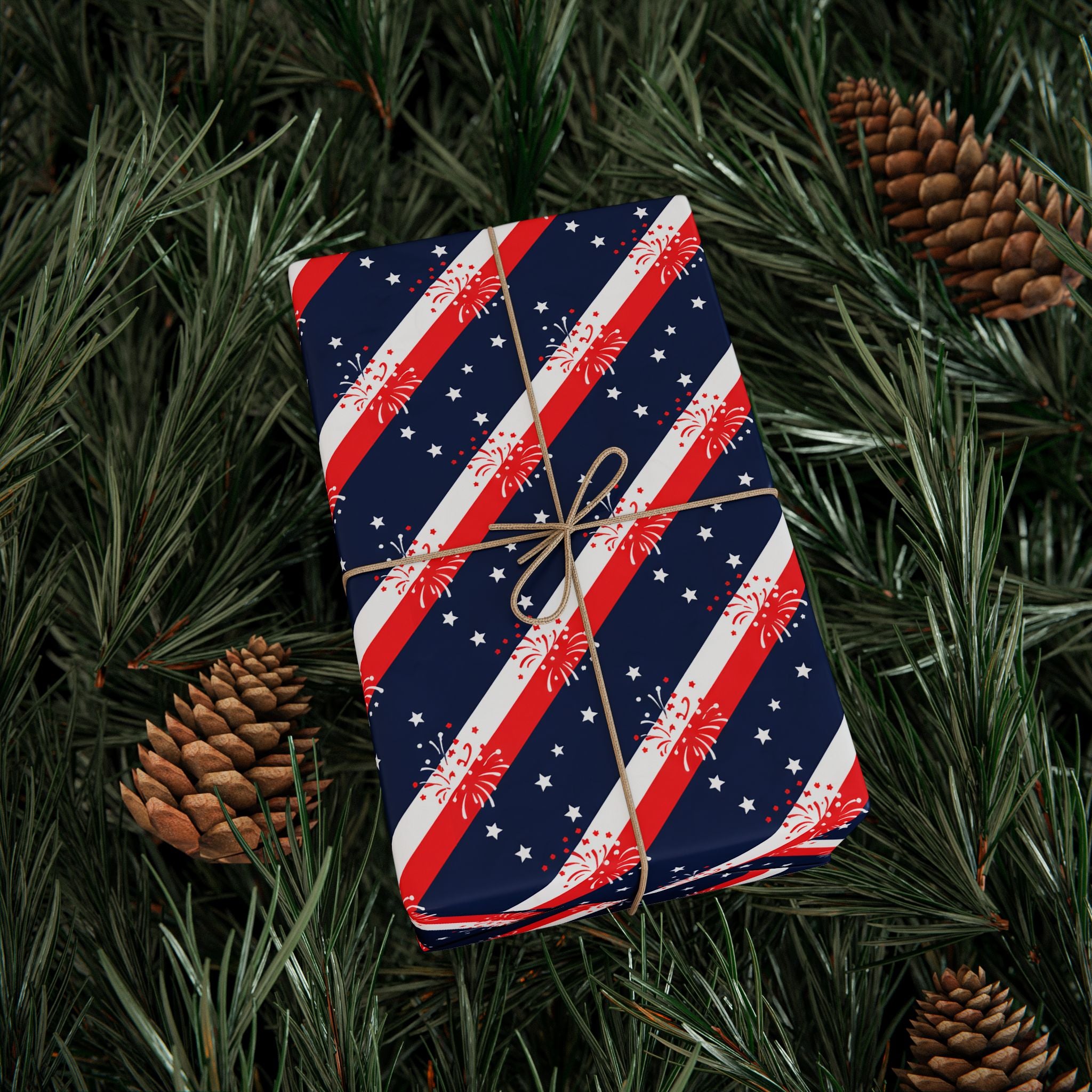 4th of July Diagonal Fireworks Wrapping Paper | Patriotic Gift Wrapping Paper Roll