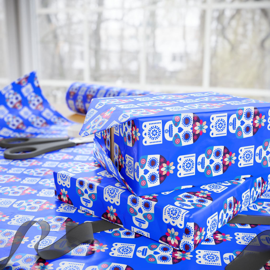 Day of the Dead Flower Head Wrapping Paper | Holiday Gift Wrapping Paper Roll