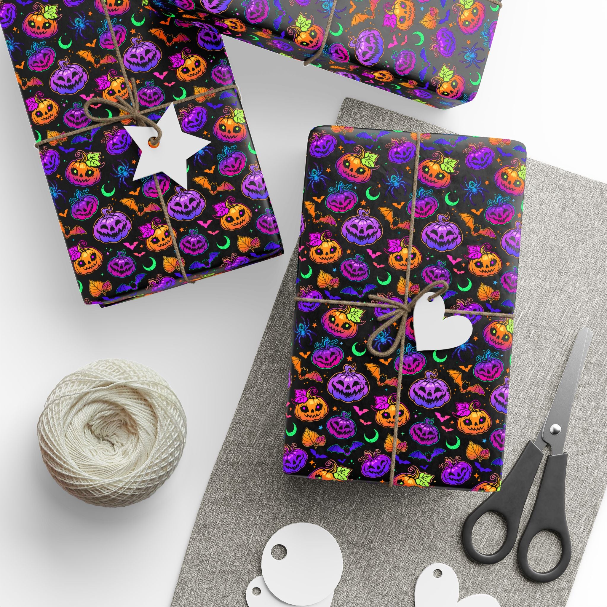 Halloween Fluorescent Pumpkins Wrapping Paper | Holiday Gift Wrapping Paper Roll