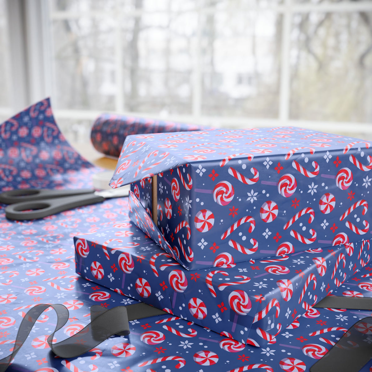 Christmas Peppermint Swirls Wrapping Paper | Holiday Gift Wrapping Paper Roll