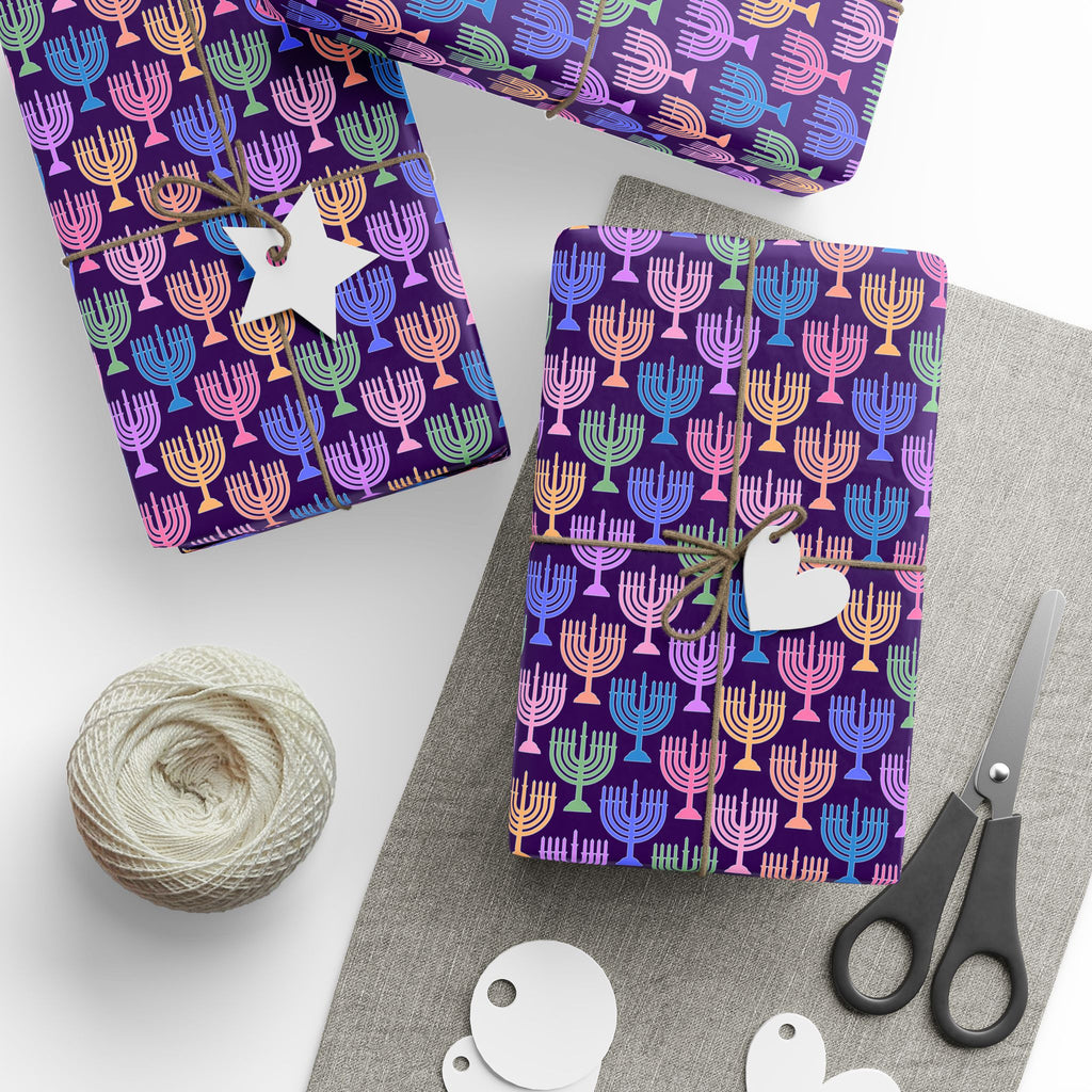 Hanukkah Menorah Festival Wrapping Paper | Holiday Gift Wrapping Paper Roll
